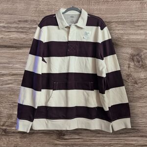 NWOT Sonoma Supersoft Rugby Polo Striped Sweatshirt Size XL Pockets Long Sleeve